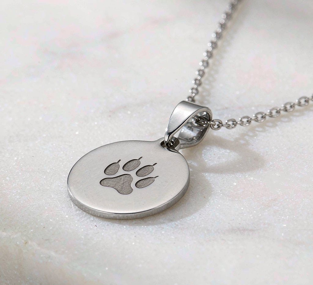 Paw print keepsake pendant in stainless steel